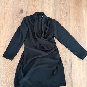 H&M Black Draped Long-Sleeve Wrap-Style Dress